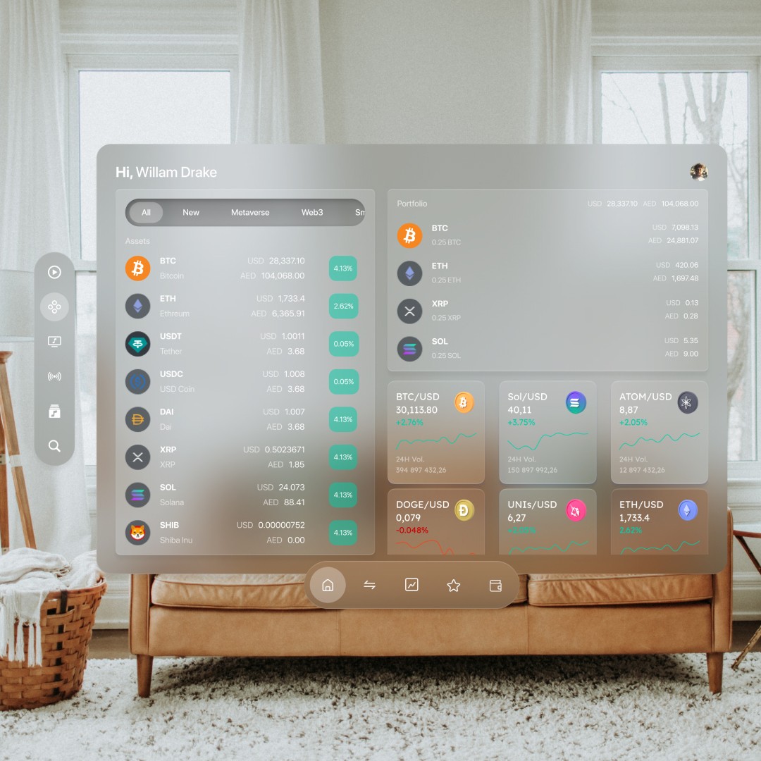 our immersive crypto wallet Experience the future of crypto with Cryptoverse, the first spatial UI for Vision Pro crypto wallet app. With Cryptoverse, you can view and manage your crypto portfolio in a truly immersive way.
